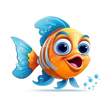 friendly cartoon fish modern clipart vector, white background, no outline