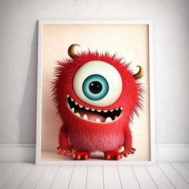 adorable monster, super cute monster perfect for a nursery wall, friendly monster, clipart, disney inspired, monsters inc style, pixar, kid friendly, red monster, muliple eyes, scaly skin, tentacles