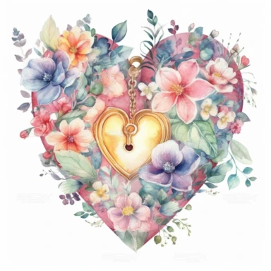 Fairy Floral Locket Heart Watercolor CLipart,Isolated,White Background