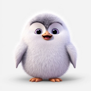 a single clipart image png graphic of a Realistic 3D cute friendly pixar style 3D animation Clipart Cute Fluffy Hairy Penguin PNG Illustration