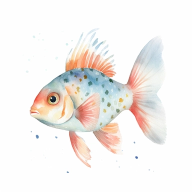 An animated baby Tropical fish clipart with watercolor illustration, full body shot, 8k, etsy style, white background