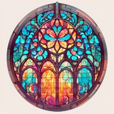 an intricate stained glass window design clipart, in the style of pastel gothic, #screenshotsaturday, reimagined religious art, multiple shapes,islamic art and architecture, watercolor illustrations, no background