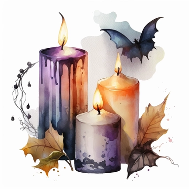 halloween candles water color and hyperrealistic. white background. no tags. CLIPART