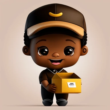 Black happy postal worker man chibi mixed race boy png clipart, black postal worker boy mixed race, boy postal worker, happy, smiling, 3d