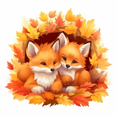 Sweet baby foxes nestled in a bed of colorful leaves, peeking out from behind a tree, or wearing a cute bowtie clipart