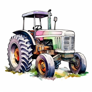 Farm Tractor , style by Lucy Fleming, watercolor, smooth gradients, black contour outline, ultra detailed, clipart elements, delicate pastel colors, solid white background, super clear, high quality