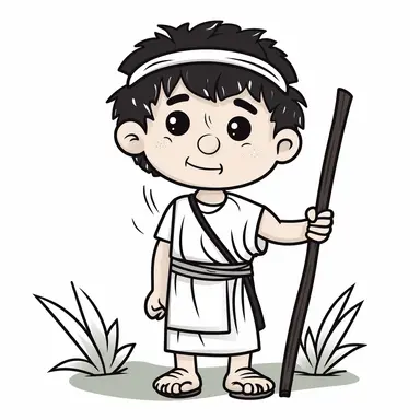 cute black and white clipart of onesimus from the bible working hard, suitable for a childrens book