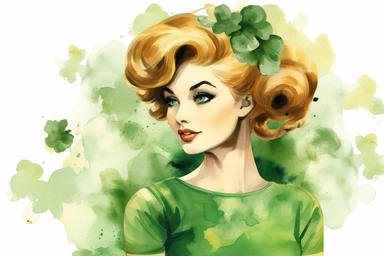1950s Pin up girl st patricks day green watercolor clipart