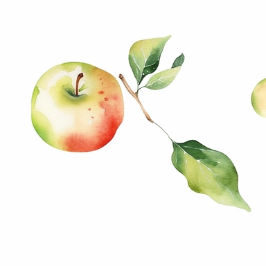 watercolor apple with a leaf clipart, white background