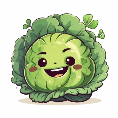 cute Cabbage, happy and smiling, bold line, clipart, sticker, white background, no shadow, 8k detail