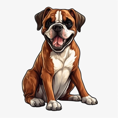 cute Dog Boxer, happy and smiling, bold line, clipart, sticker, white background, no shadow, 8k detail