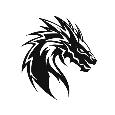 minimalist epic dragon head side-view logo, simplified, silhouette, iconographic symbolism, clipart in coloring page style, black and white, white background