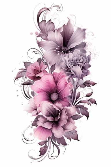 flower corner, floral border clipart, in the style of black and white realism, magenta and gray, uhd image, tattoo, monochromatic paintings, contemporary fairy tale, eye-catching detail