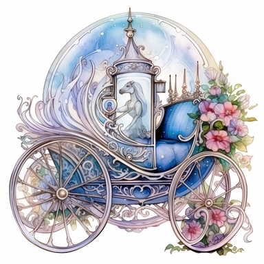 whimsical watercolour clip art glass princess carriage with white horses
