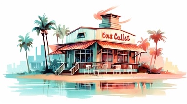 Beach Coffee shop clipart water color aqua retro style
