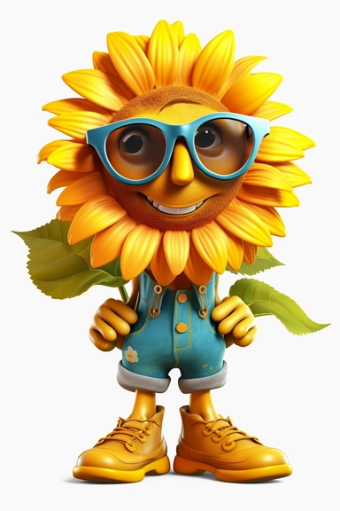 cool sunflower clipart with feet cartoon, wearing sunglasses, with no background