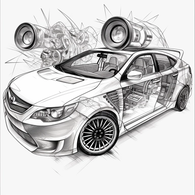 draw clipart, white background, car audio