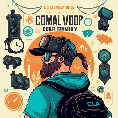 Game Developer, programmer, coding bootcamp, workshop, vr headset, gauges, virtual reality, poster, vector, 2d illustration, clipart, few colors