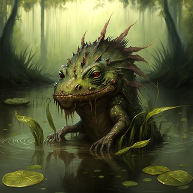 clipart of strange creature that lives in a lush bayou
