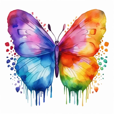 Cute Beautiful rainbow Heart And Butterfly Watercolor Sublimation Clipart,Cartoon, hyper realistic, intricate detail, illustration style,high solution,on the white background