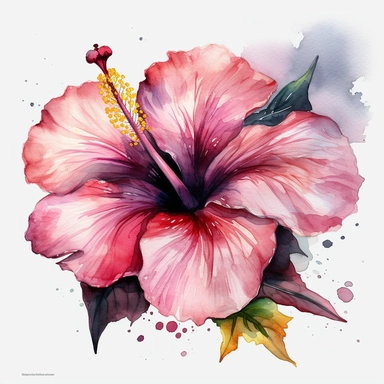 watercolor Hibiscus - Hibiscus flowers are large and colorful, with petals that come in shades of pink, red, and yellow. They are often used in tropical-themed decor and are associated with warm weather and sunny days. vividly bold designs png Full body realistic cartoon in 32K UHD cute. 15 cm thick outline. Black color. There was no shadow on the ground. 8k with realistic watercolors. and detailed illustrations. PNG clipart, transparent white background