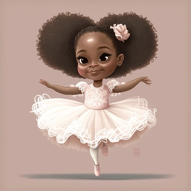 Happy Black Girl ballet dancer ,Cheerfull black girl clipart, Funny black girl , Humorous african american girl child png, Sweet clipart, A smiling Face ,Full body with legs , white lace dress , ribbions in hair , ballet daner pink tutu , on pointe , Highly detailed close-up portrait , standing , Nicoletta Ceccoli, Mark Ryden, lostfish, Earl Nor, global lighting, divine rays, detailed and intricate surroundings, sf, intricate artwork masterpiece, ominous, matte painting movie poster, blue ratio,