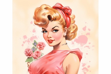 1950s Pin up girl valentines day watercolor clipart