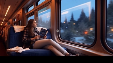 The girl is covering full herself with a blanket, there is a beautiful happy girl wrapped in blanket, Panoramic view of the train carriage with many windows, realistic photo ,beautiful girl, full train cabin, There's a table and there's a cup of coffee on it, night train, sleeping girl, night train,night, beautiful face, girl lying by the window, many window, big window, beautiful happy girl wrapped in blanket while lying on cozy sofa in British Pullman train in Belmond,girl ukraina sleep, train
