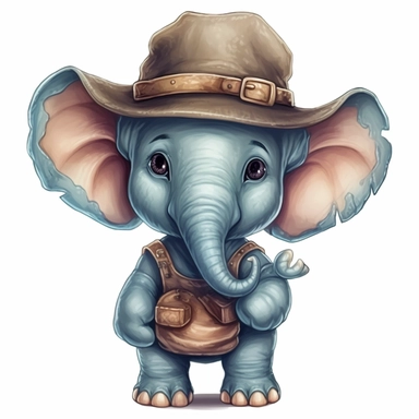 clipart of a cute baby elephant wearing a cowboy hat