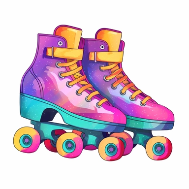 Cute Beautiful Retro 90s Color Roller skates watercolor Sublimation Clipart,Cartoon, hyper realistic, intricate detail, illustration style,high solution,on the white background