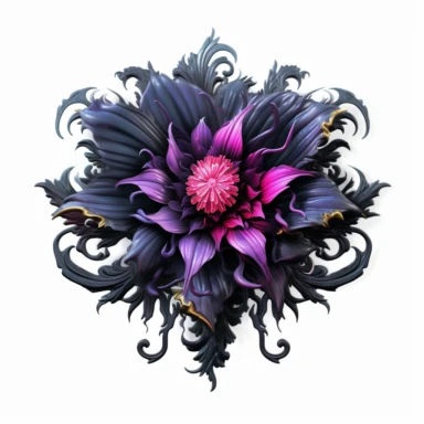 mystical dark fantasy witchy individual flower clipart, hd 4k, detailed, focused, isolated on white background