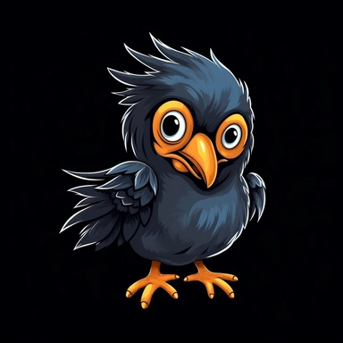 cute cartoon bird clipart, black background,--no cut-off edges