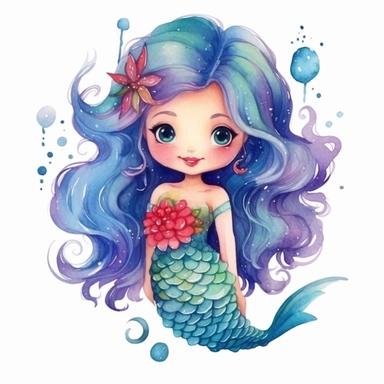clipart watercolor cute mermaid