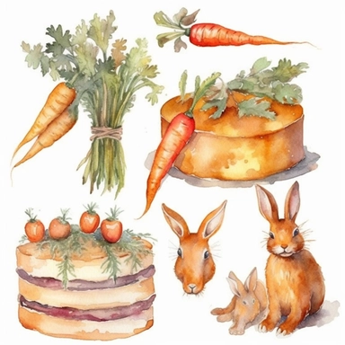 Watercolor Carrot Clipart - digital png carrots, rabbits and cake graphics, single element