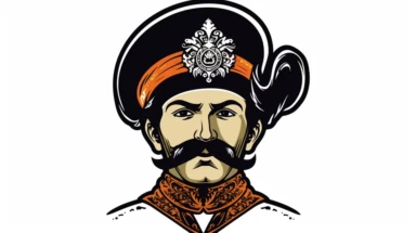 an imperial mustache and a black coat and a turban headwear clipart