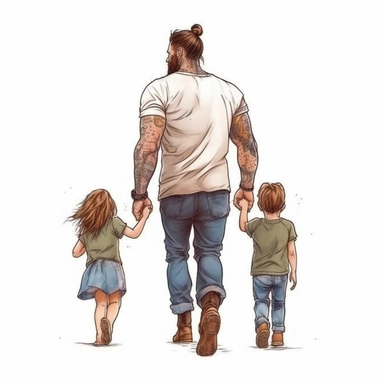<https://s.mj.run/UAYJRoBCAQg> Cute Beautiful daddy and his kids, little kids, Back view Sublimation Clipart,Cartoon,hyper realistic, intricate detail, illustration style,high solution , on the white background