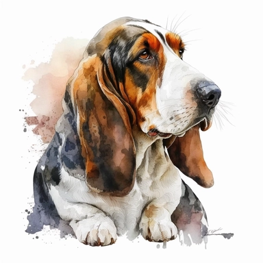 a watercolor painting of a Basset Hound, clipart, white background