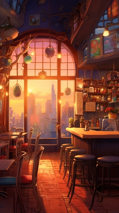 Farscape, simple, a 2D German-style restaurant, some people, clipart, food, cozy, glowing, dramatic lighting, super detailed, 2D, daytime, studio Ghibli style, watercolor, 8K