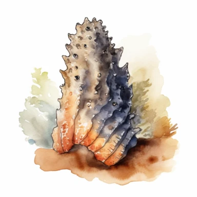 Watercolour clipart of Sea cucumber crawling on the ocean floor, isolated.