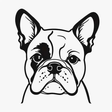 simple outline of a front facing Bulldog dog head, kids cartoon, minimalist, black on white, lineart, 2d flat file, silhouette, clipart, svg