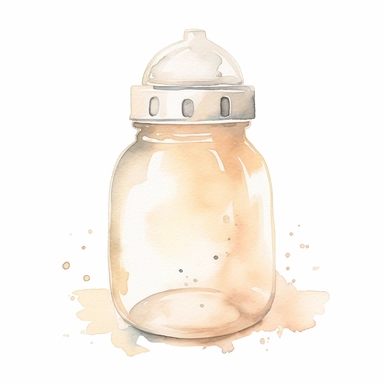 cute watercolor newborn soft beige baby bottle, watercolor effect, isolated white background, babyshower clipart, soft beige tones