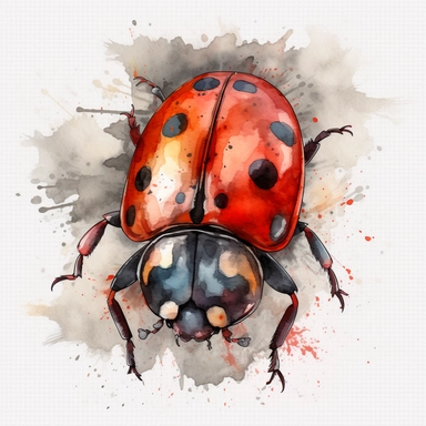 Watercolor, Tribal& Boho Forest Animals a ladybug png Full body realistic cartoon in 32K UHD cute. 15 cm thick outline. Black color. There was no shadow on the ground. 8k with realistic watercolors and detailed illustrations. PNG clipart, transparent white background