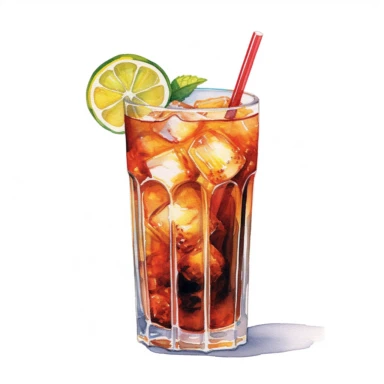 Long Island Iced Tea Cocktail Clipart, Water Color, white background, detailed