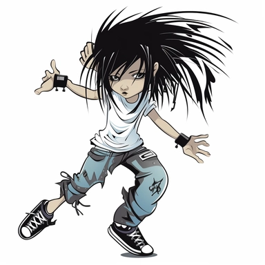 cartoon animated emo style female crump dancer white background clipart