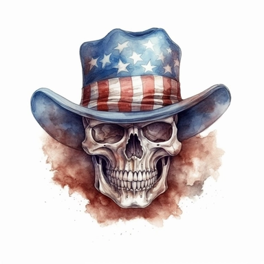 skull with american flag hat, watercolor Illustration clipart, 4K, extremely detailed