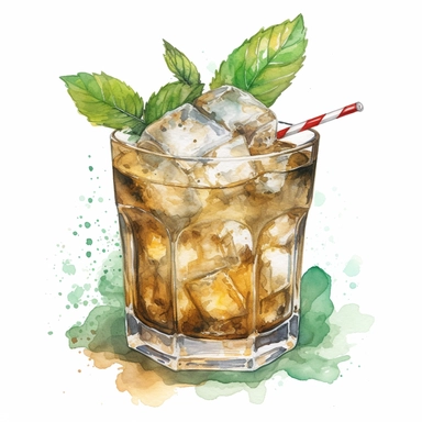 Mint Julep: A classic Southern cocktail made with bourbon, mint leaves, sugar, and crushed ice.watercolor, clipart