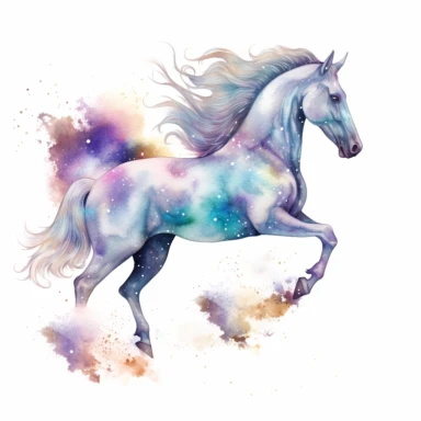 Watercolour Magic Mystical realistic horse clipart horse, stars, planets, dreamu clipart,trippy, white background--v 5.1