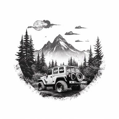 Offroad SVG, Camping Decal Travel Wild Compass Flowers Mountains, Adventure Car 4x4 Vehicle Wrangler Truck black and white, clipart, hd, white background