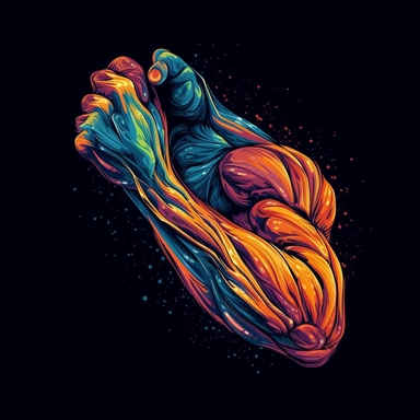 muscular illustration of flexed upper arm ,vector, clipart, bright colours, dark background
