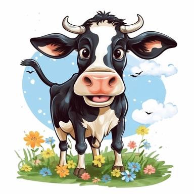 Continue your creative journey as you immerse yourself in the creation of a captivating cow clip art file. Envision a charming and delightful illustration of a cow, free from any background, that will later be converted into the versatile SVG format. Let your artistic expression flow as you focus on capturing the essence of a cow's personality through expressive features. Pay attention to the cow's endearing facial expression, eyes, nose, and ears. Bring out their unique qualities and create a c